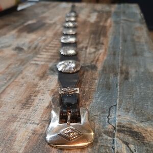 Justin Black Leather Belt with Silver Accents